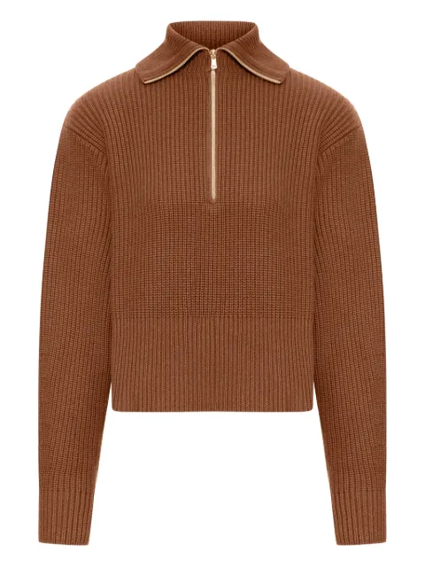 Max Mara suéter tejido de canalé con cierre en el cuello