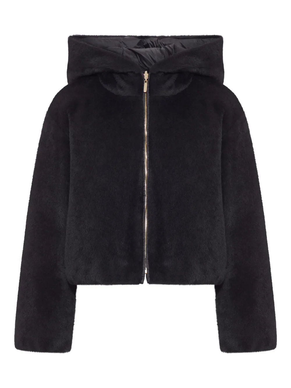 Max Mara Hooded Zip-up Jacket In Black