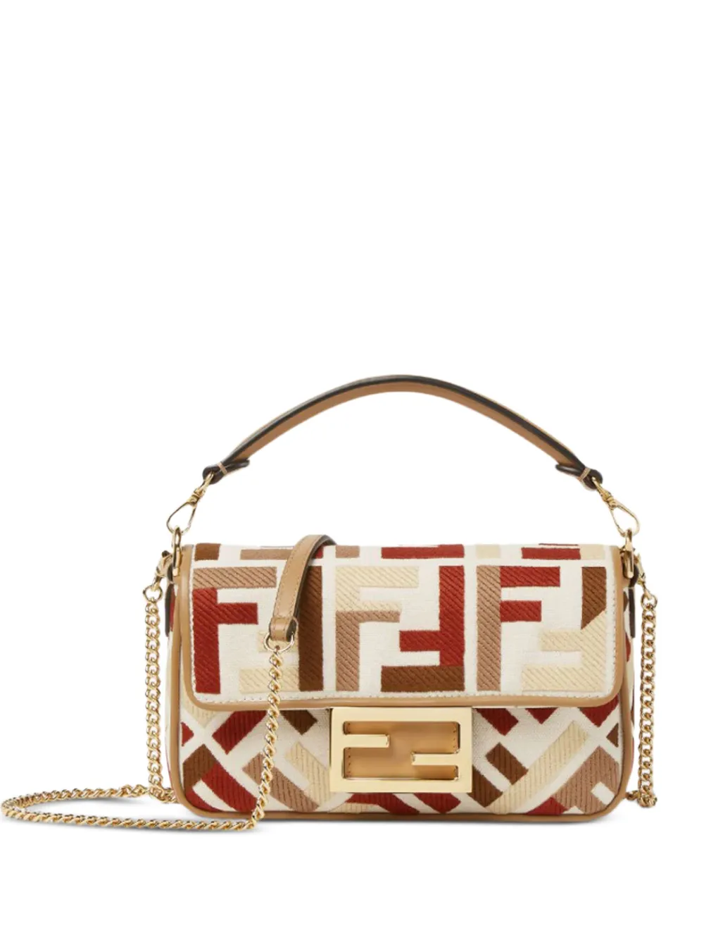 FENDI mini Baguette FF-motif clutch bag Beige