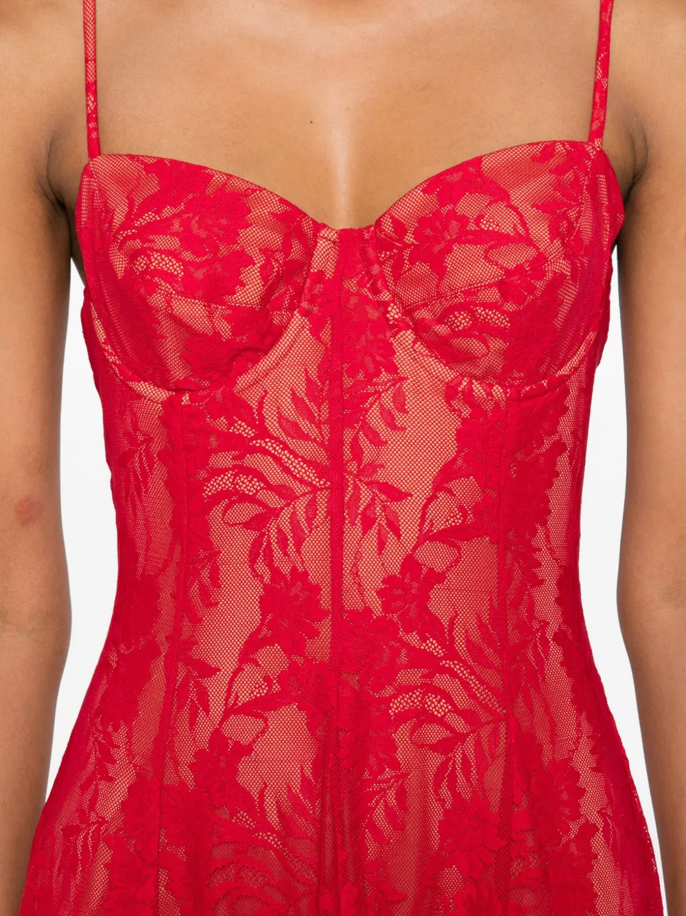 Norma Kamali Lace-panelled Mini Dress In Red