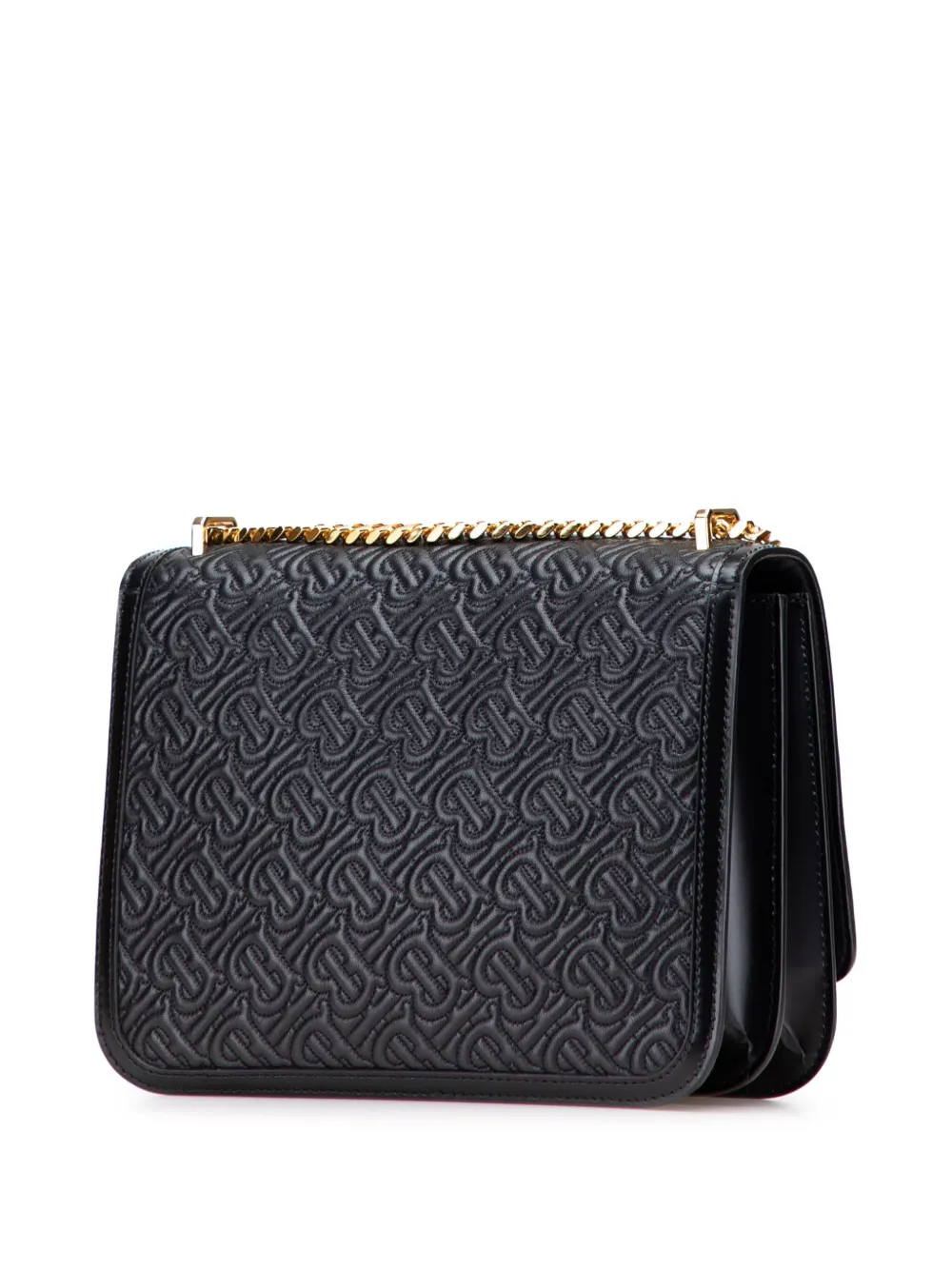 Pre-owned Burberry 2018-2023 Medium Tb Monogram Embossed Calfskin Chain Crossbody Bag In Black