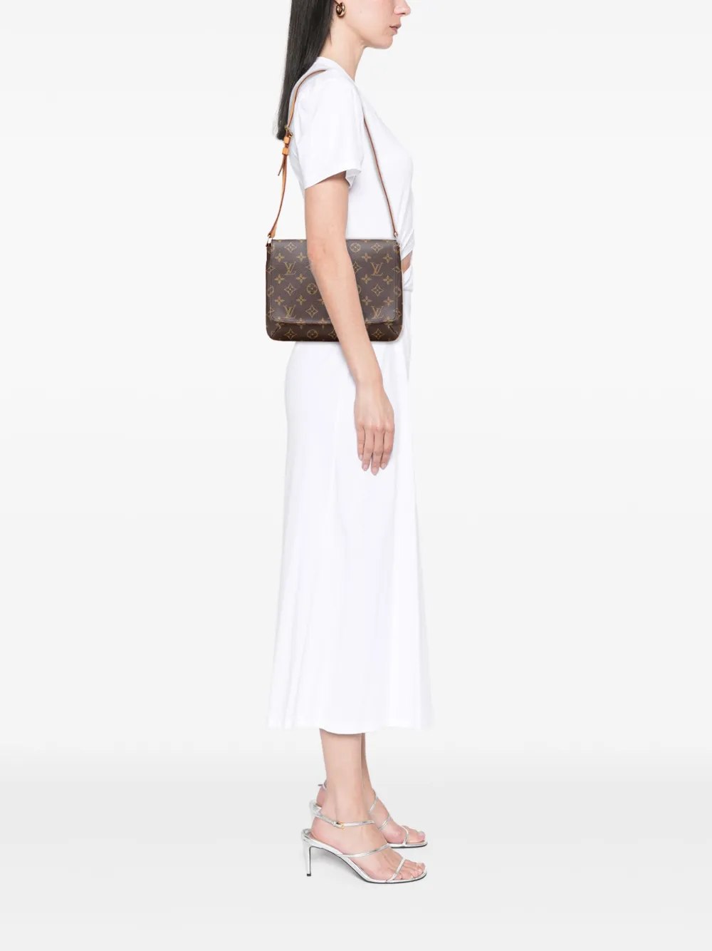 Pre-owned Louis Vuitton 2001 Monogram Musette Tango Short Strap Shoulder Bag In Brown