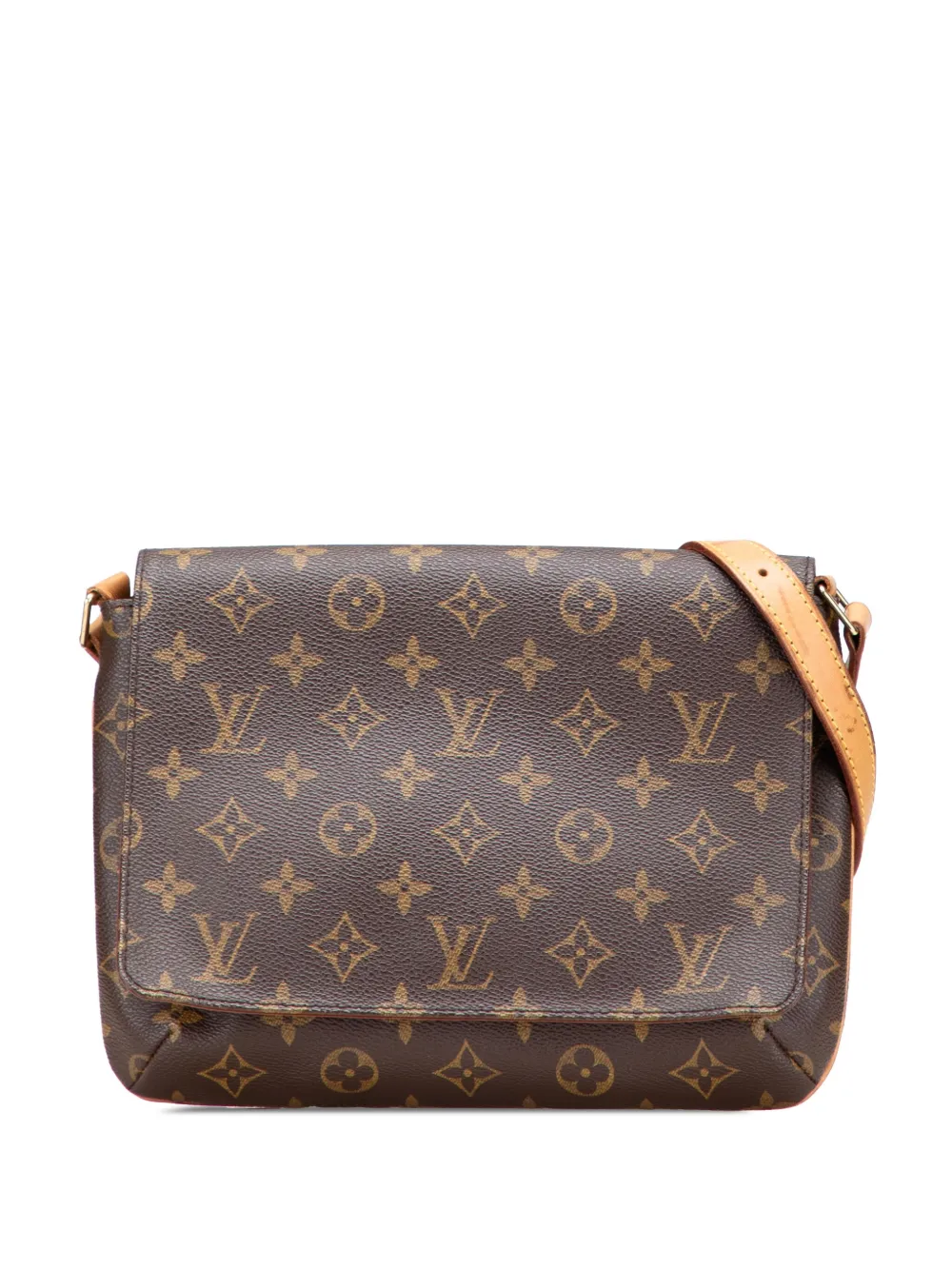 Pre-owned Louis Vuitton 2001 Monogram Musette Tango Short Strap Shoulder Bag In Brown