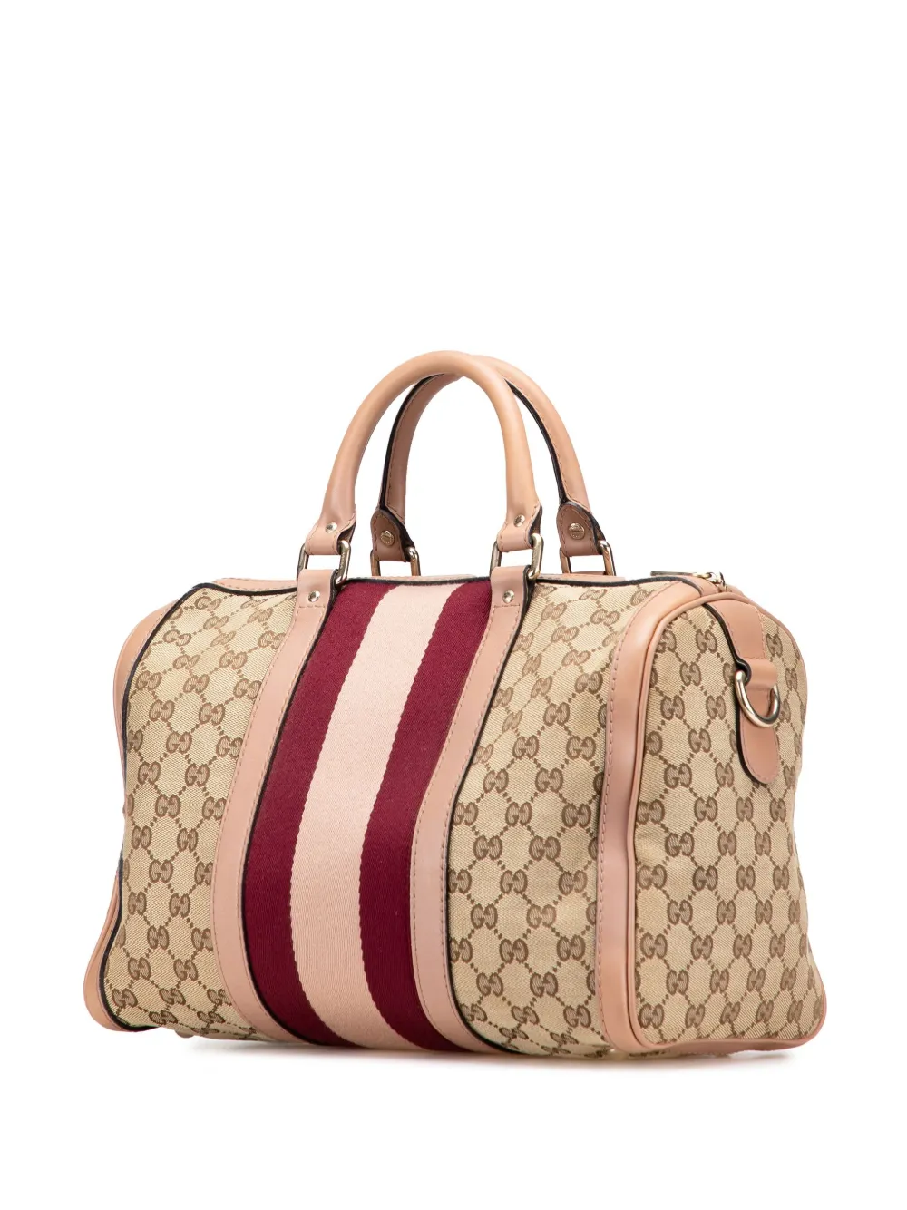 Pre-owned Gucci 2016-2025 Medium Gg Canvas Web Joy Boston Bag Satchel In Brown