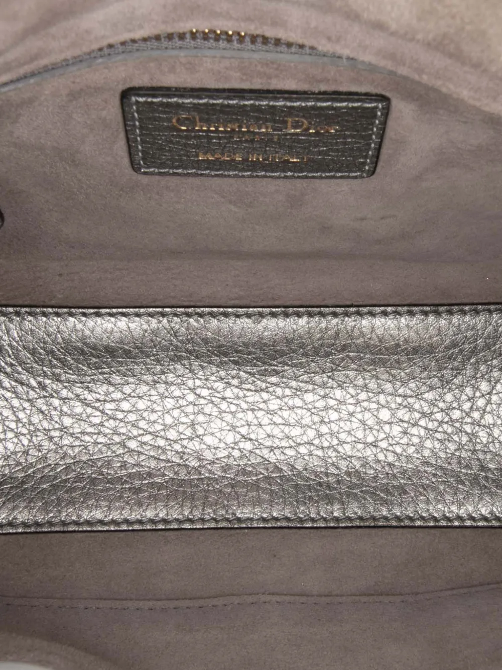 Pre-owned Dior 2017 Small Metallic Grained Calfskin Cannage Supple Lady  Satchel In Silver