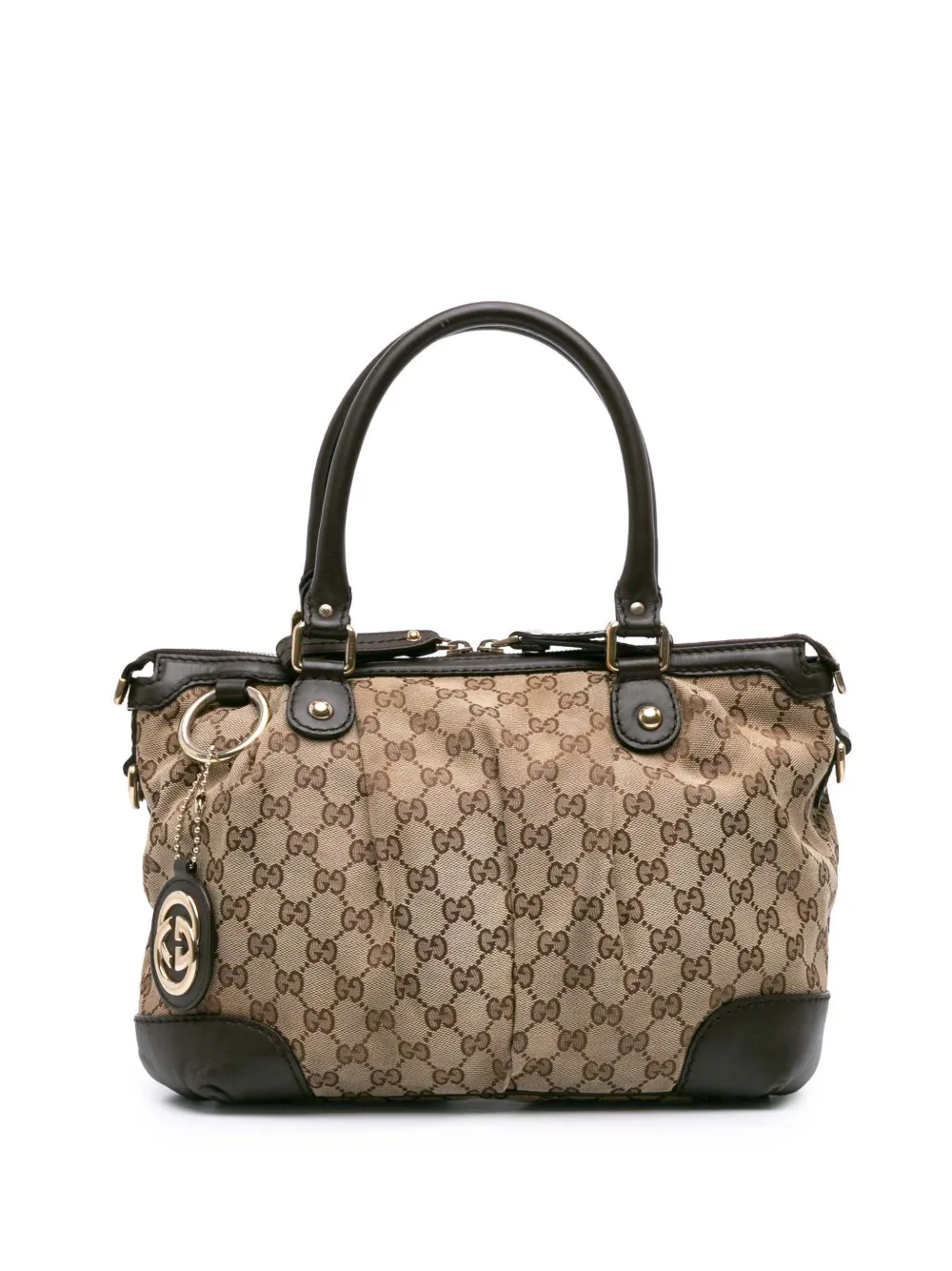 Pre-owned Gucci 2016-2025 Gg Canvas Sukey Satchel In Brown