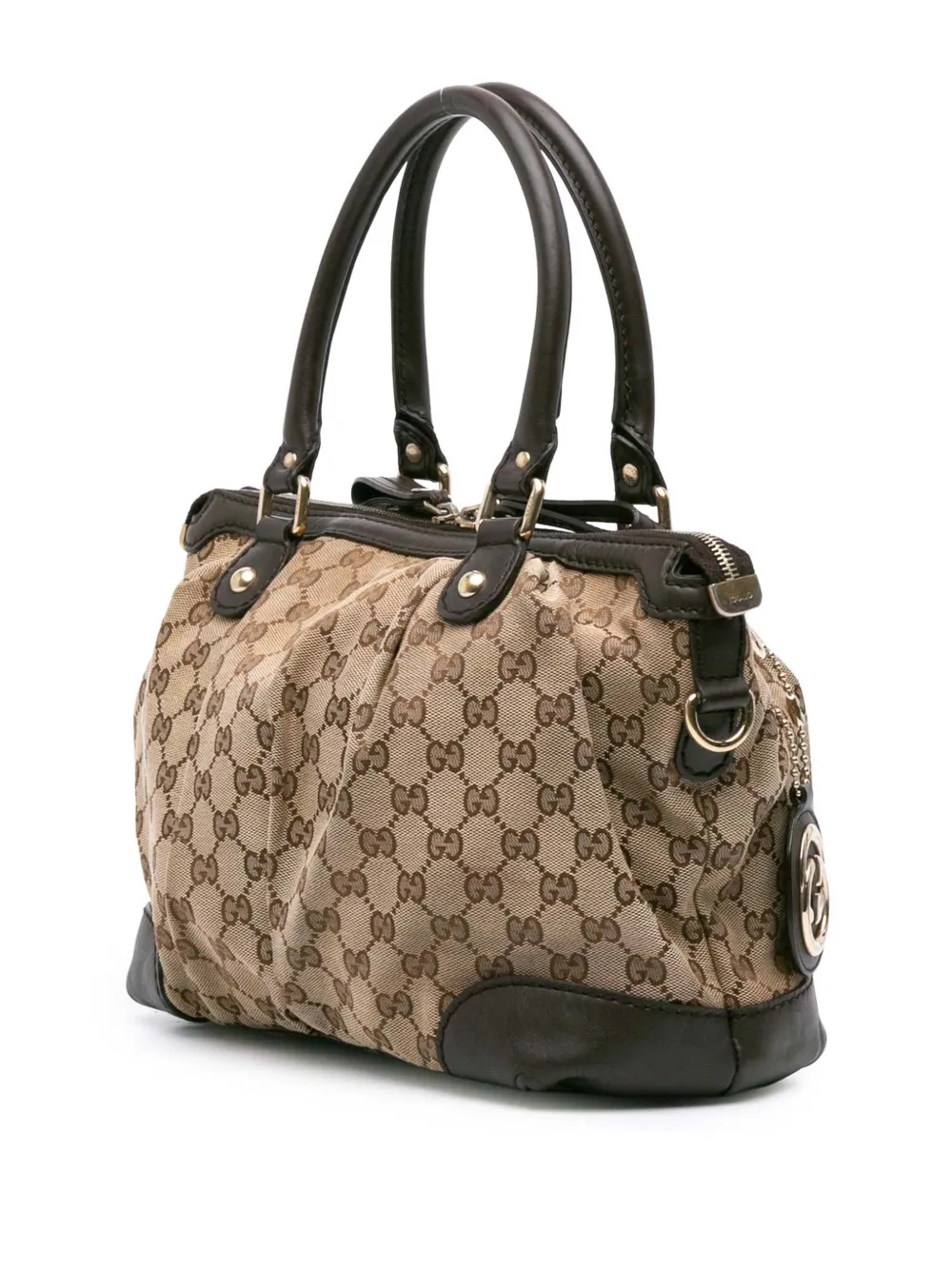 Pre-owned Gucci 2016-2025 Gg Canvas Sukey Satchel In Brown