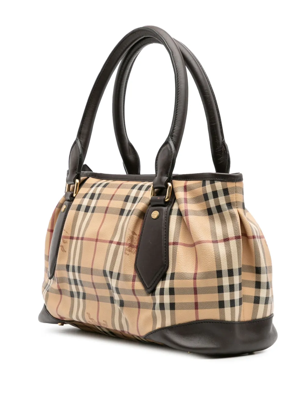 Pre-owned Burberry 2000-2017 Haymarket Check Coated Canvas Satchel In Brown