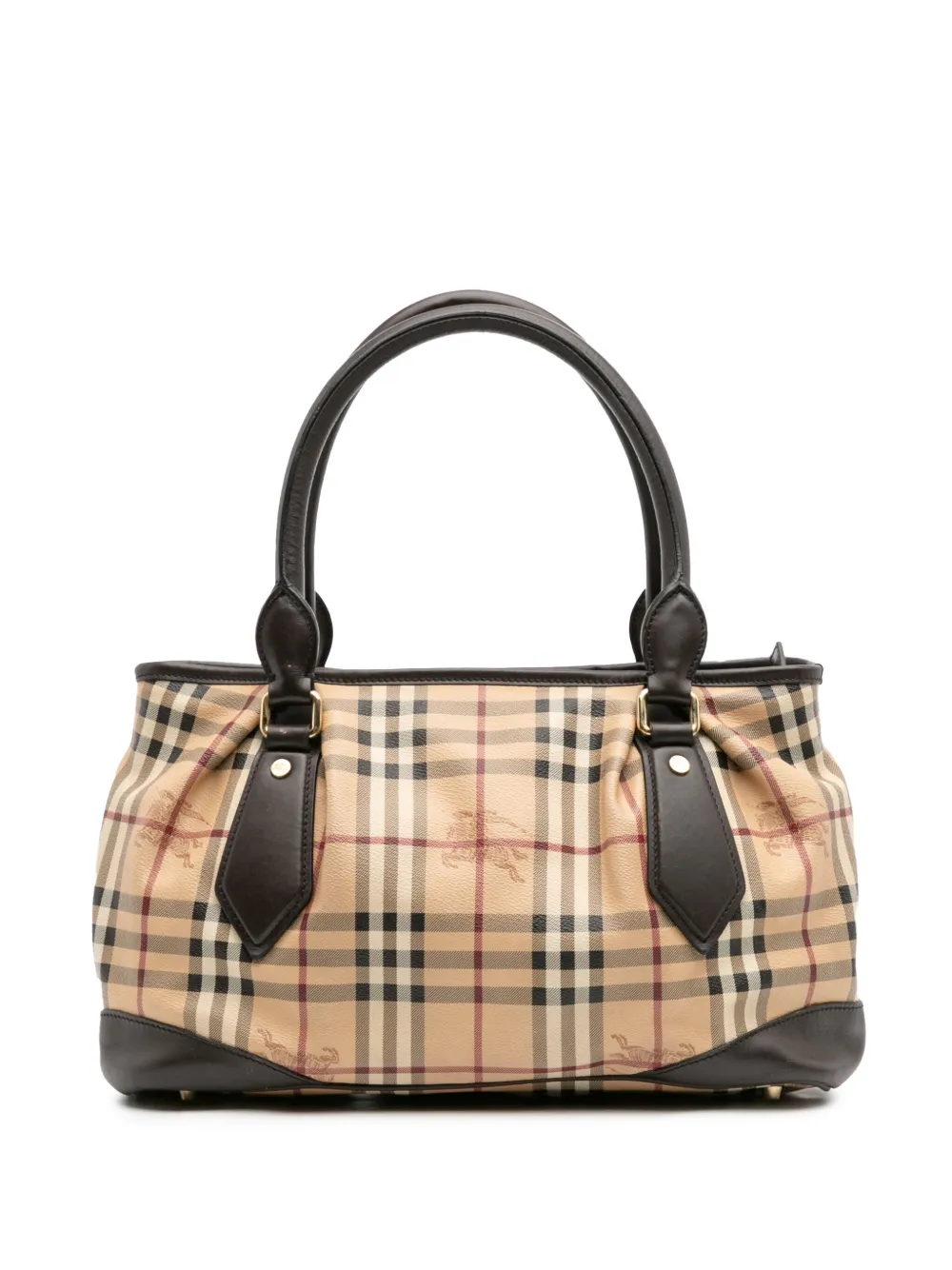 Pre-owned Burberry 2000-2017 Haymarket Check Coated Canvas Satchel In Brown