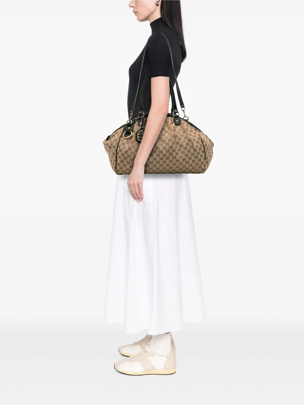 Pre-owned Gucci 2016-2025 Large Gg Canvas Sukey Satchel In Brown