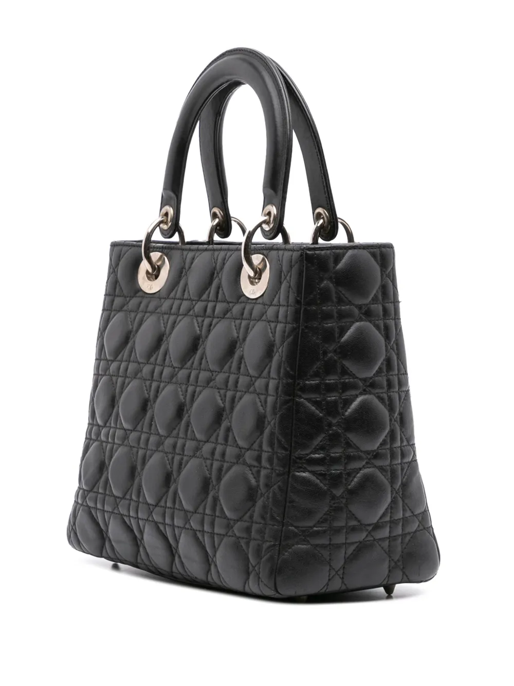Pre-owned Dior 2011 Medium Lambskin Cannage Lady  Satchel In Black