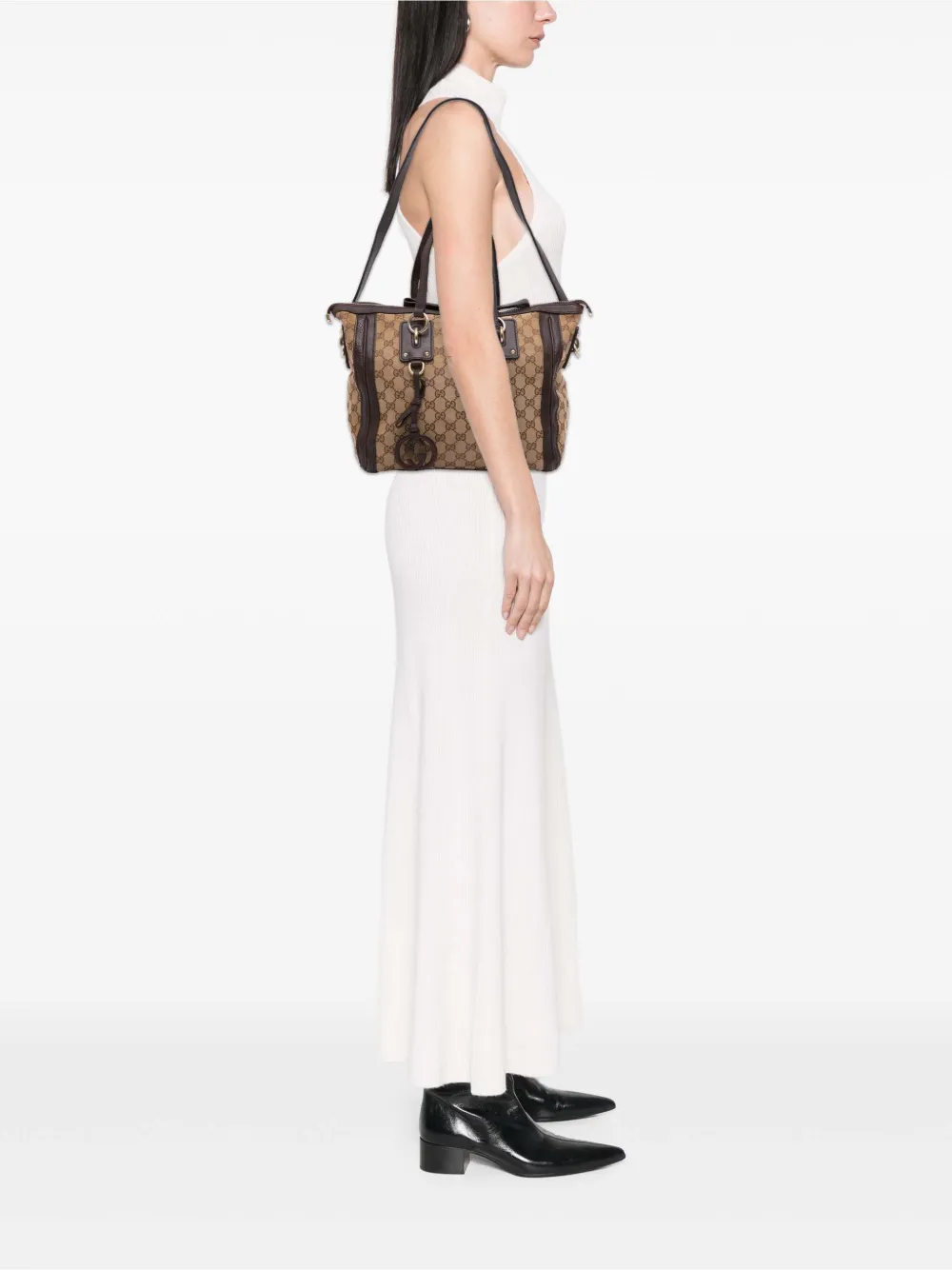 Pre-owned Gucci 2016-2025 Medium Gg Canvas Charm Satchel In Brown