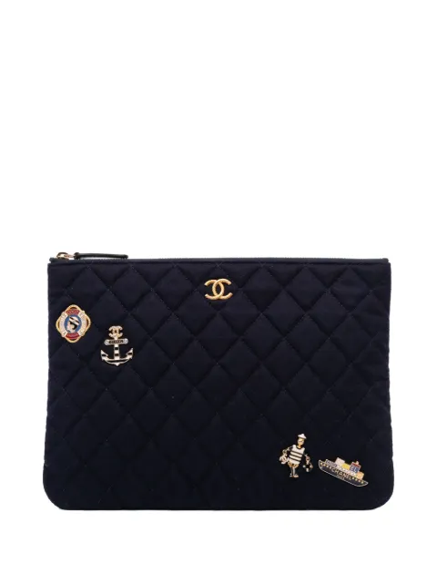CHANEL Pre-Owned 2018-2019 Paris Hamburg Medium Quilted Wool Coco Sailor Charms O Case clutch bag