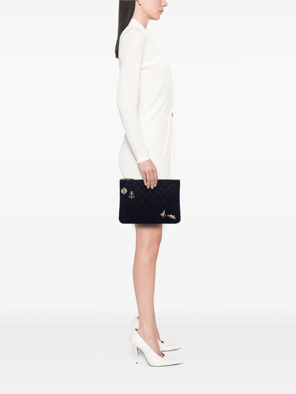 CHANEL Pre-Owned 2018-2019 Paris Hamburg Medium Quilted Wool Coco Sailor Charms O Case clutch bag | Pre-Owned | Image 2