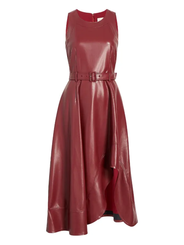 chinese dress ladies Red Sleeveless Faux Leather Cut Out Midi Dress – Rebel by Lily B main image 0