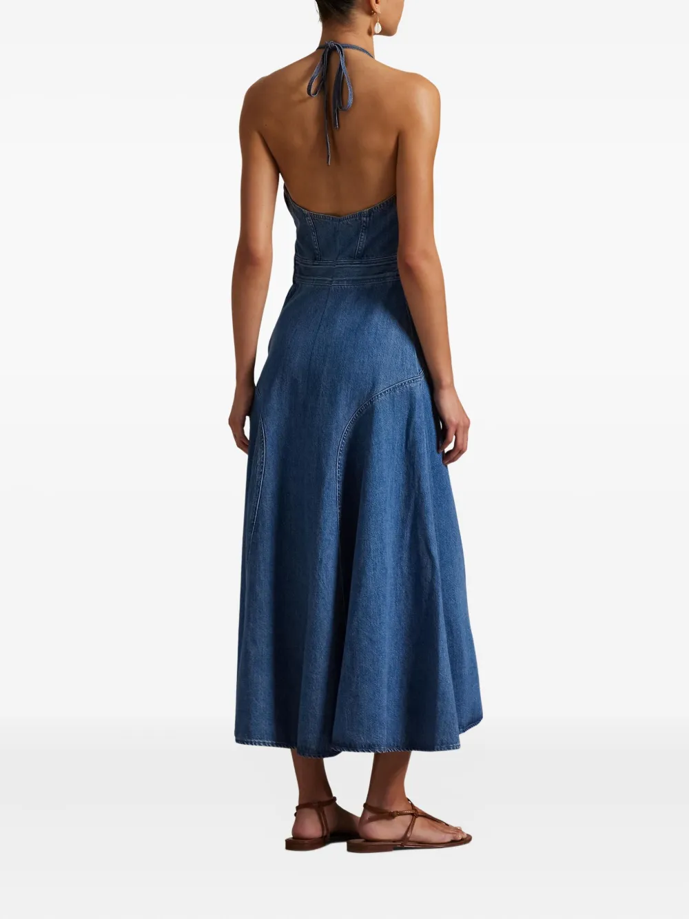 Polo Ralph Lauren Denim midi-jurk met halternek Blauw
