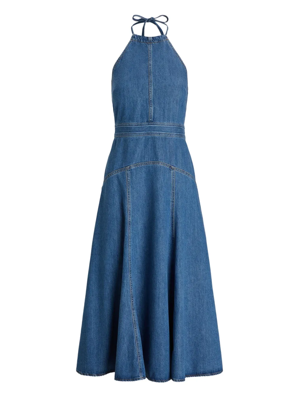 Polo Ralph Lauren Denim midi-jurk met halternek Blauw