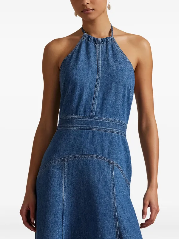 Polo Ralph Lauren Halterneck Denim Midi Dress | Blue | FARFETCH