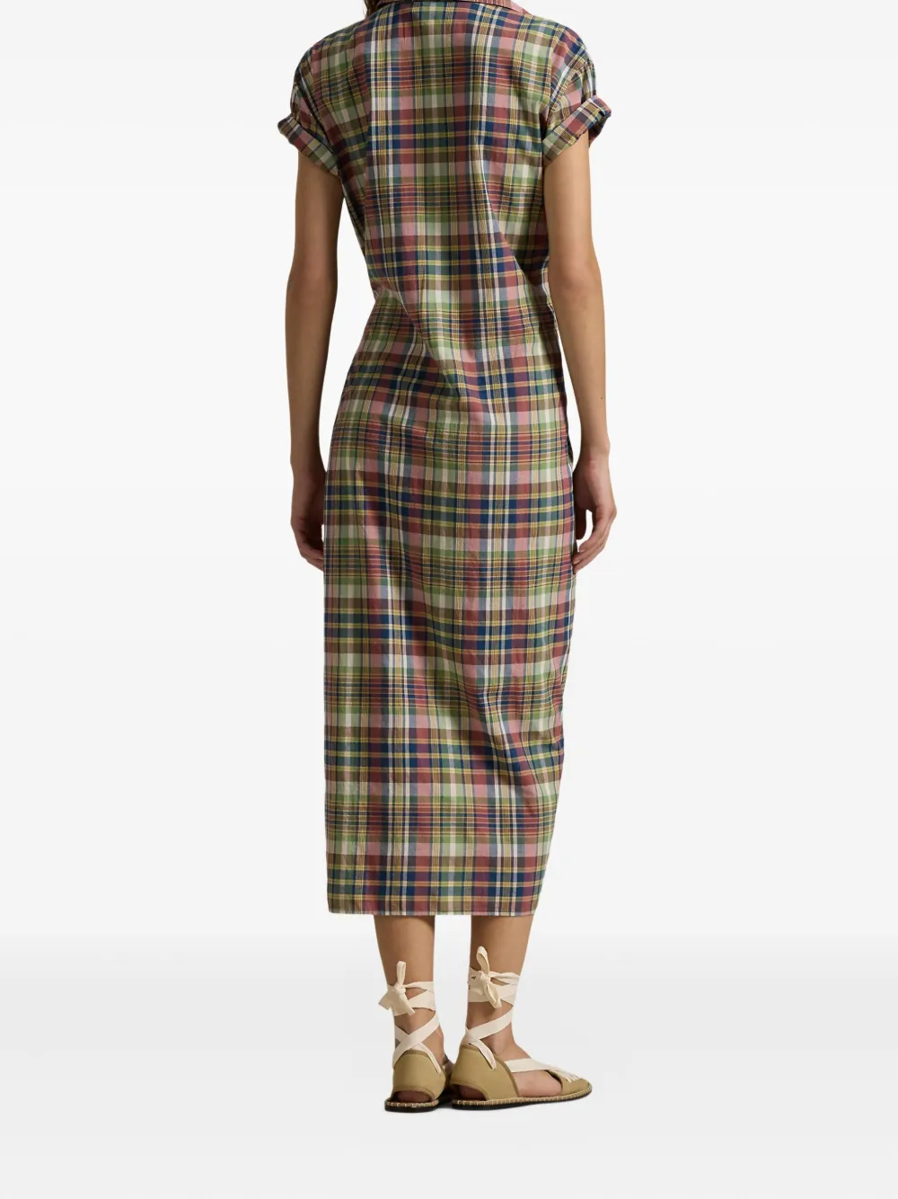 Polo Ralph Lauren Wrap-around Plaid Midi Shirt Dress In Animal Print