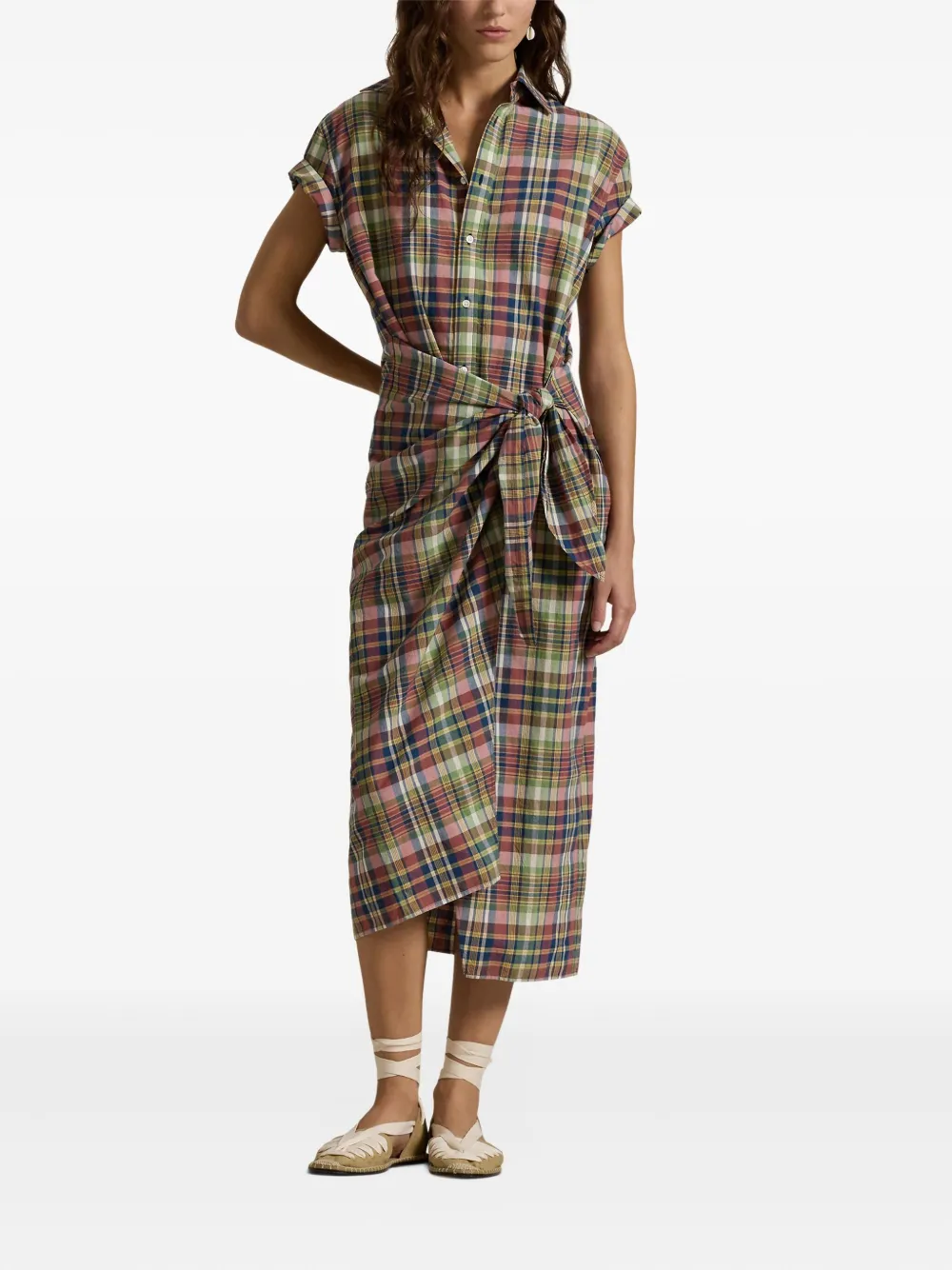 Polo Ralph Lauren Geruite midi-blousejurk - Veelkleurig
