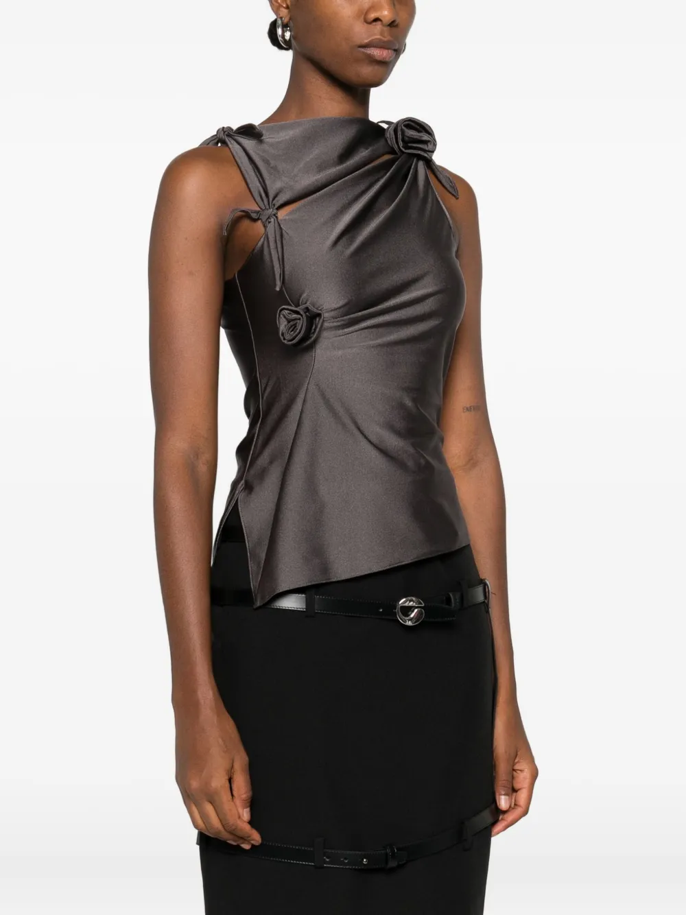 Coperni Asymmetric Rose-detail Top In Gray