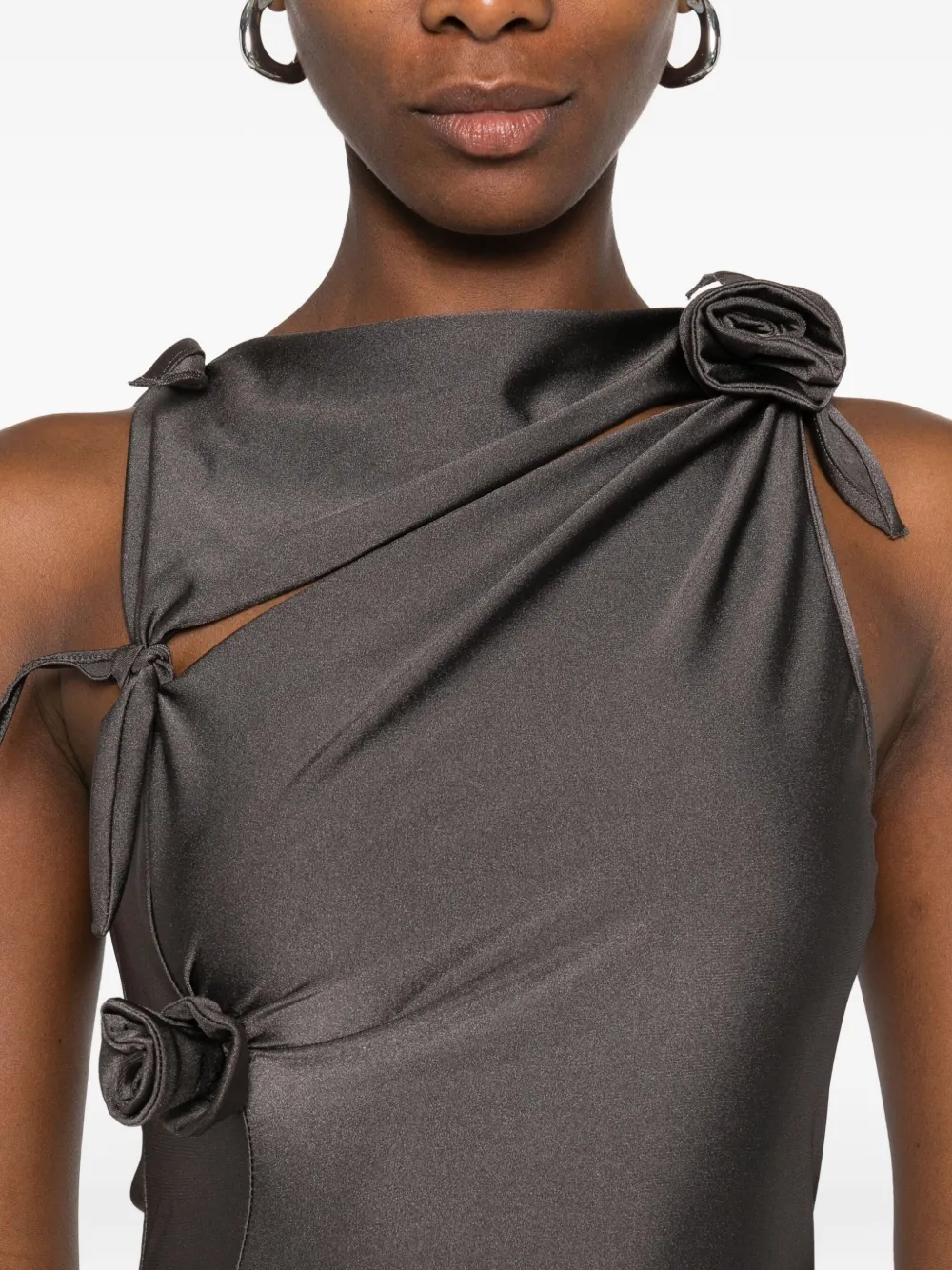 Coperni Asymmetric Rose-detail Top In Gray
