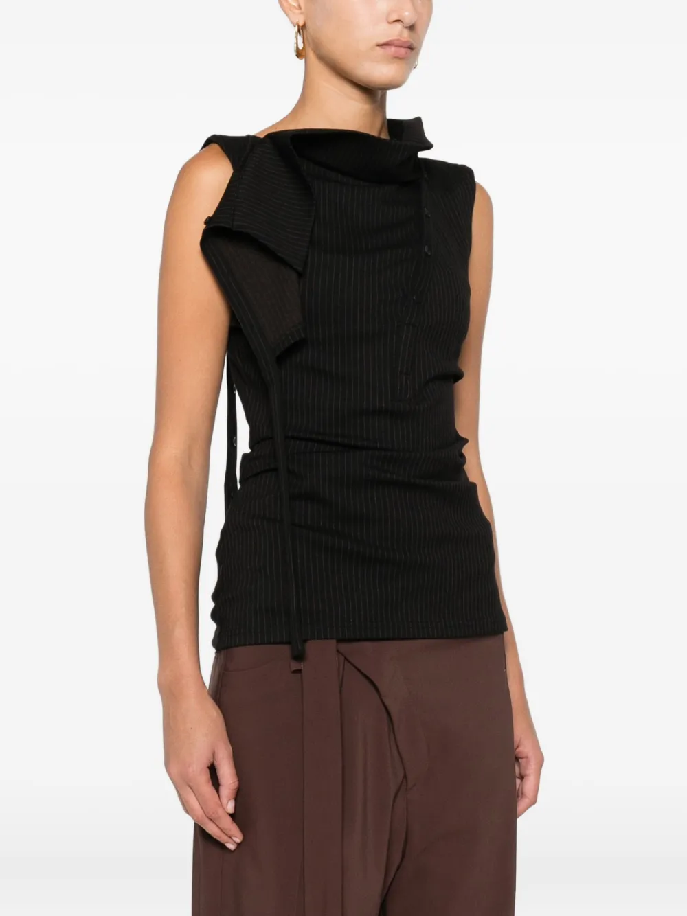 Ottolinger Womens Black Pinstripe Ada Pinstripe Asymmetric Woven Top In Black