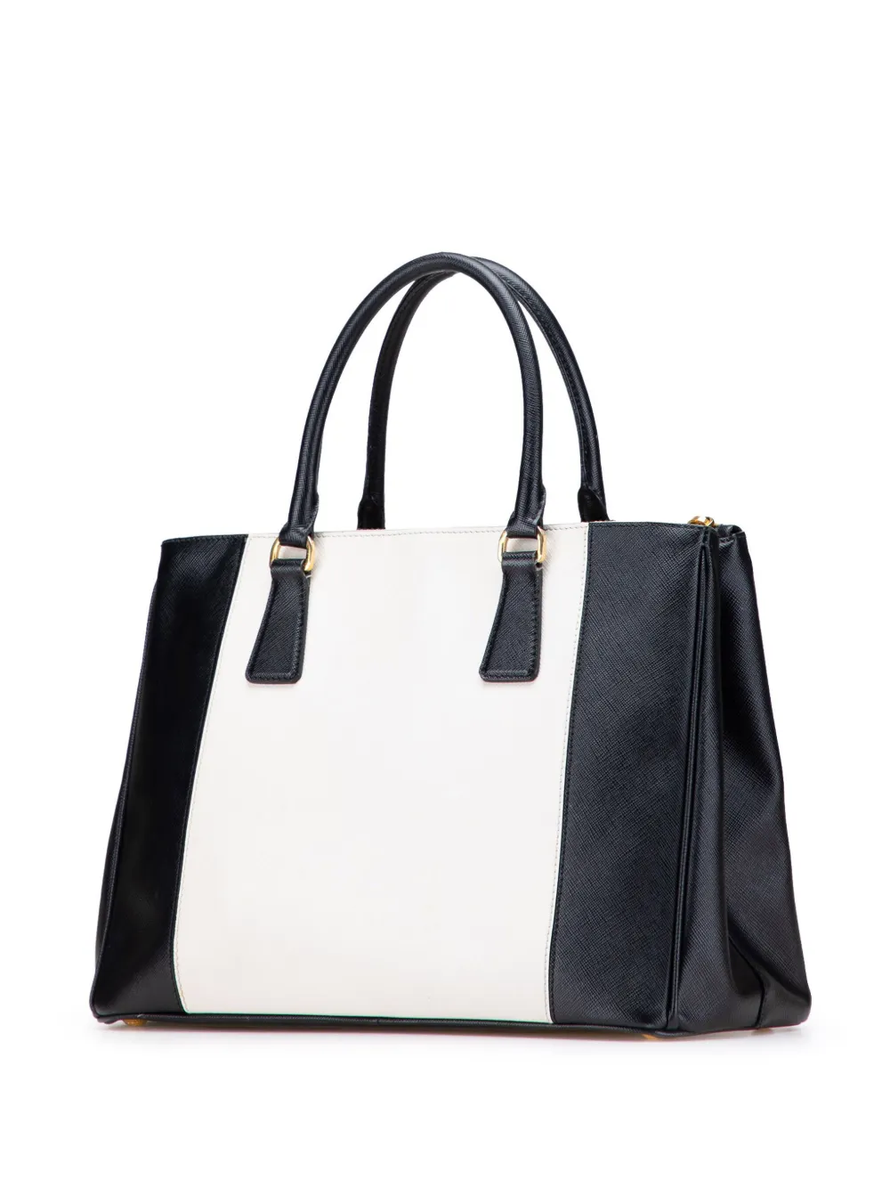 Pre-owned Prada 2000-2025 Medium Bicolor Saffiano Lux Galleria Double Zip Satchel In Black