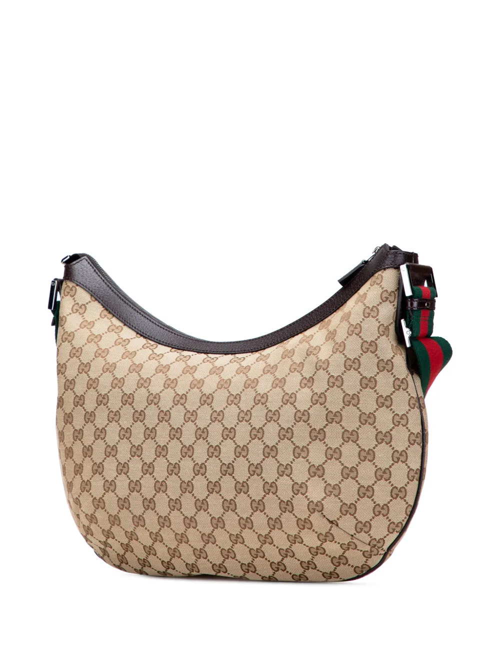 Pre-owned Gucci 2000-2015 Medium Gg Canvas Web Half Moon Crossbody Bag In Brown
