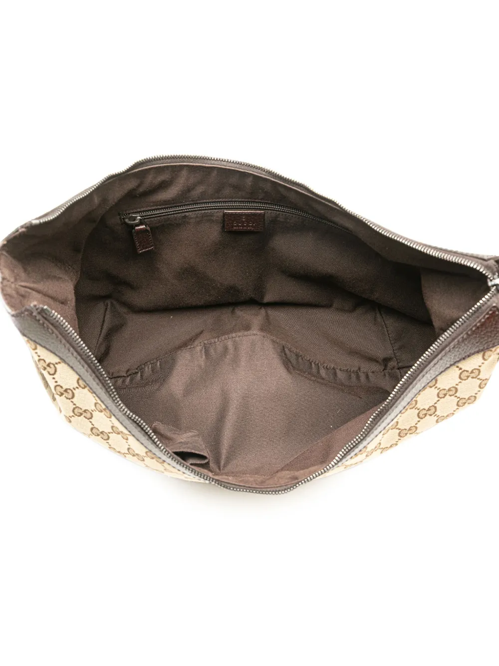 Pre-owned Gucci 2000-2015 Medium Gg Canvas Web Half Moon Crossbody Bag In Brown