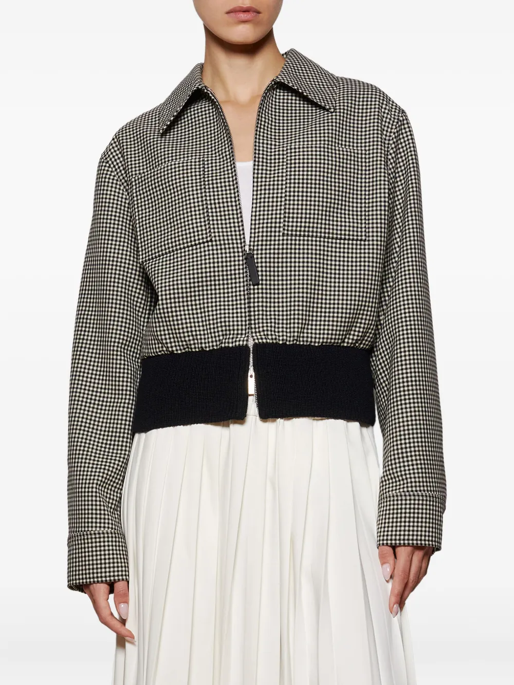 Ferragamo Check-pattern Zip-front Jacket In Gray