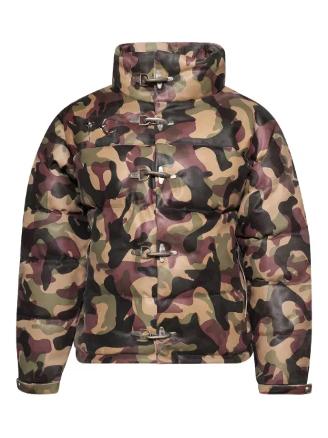 THUG CLUB camouflage-pattern leather puffer jacket