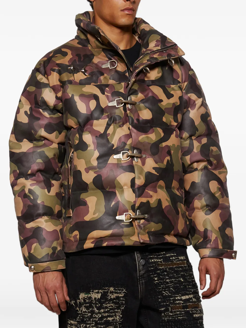  Thug Club Camouflage-pattern Leather Puffer Jacket - Neutrals 