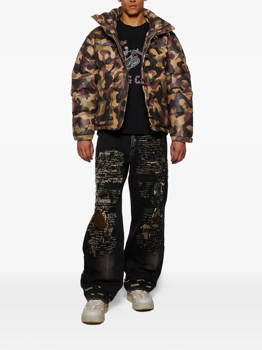 THUG CLUB camouflage-pattern leather puffer jacket | Down Jackets | Image 2