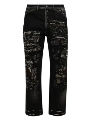 THUG CLUB Distressed wide-leg Jeans | ブラック | FARFETCH JP