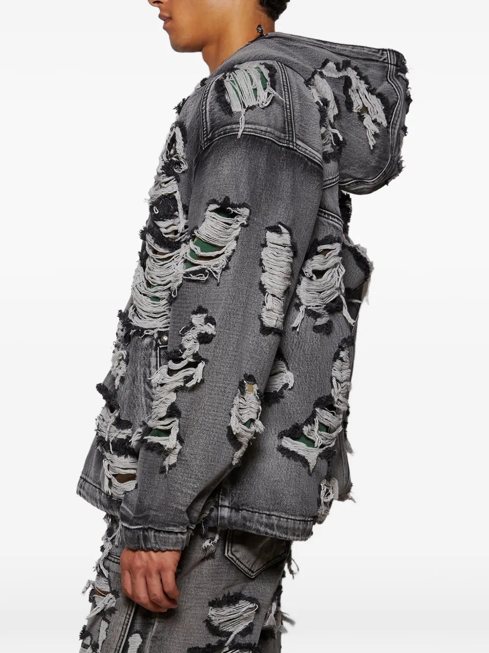 THUG CLUB Hell Denim フーデッド デニムジャケット | グレー 