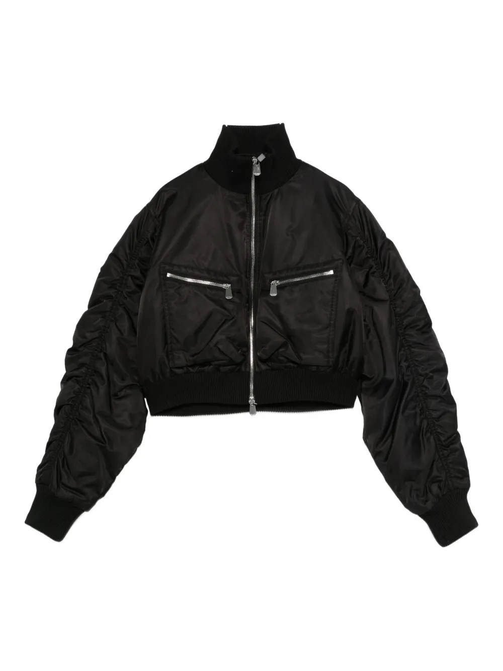Pinko Zip-front Crop Bomber Jacket In Black
