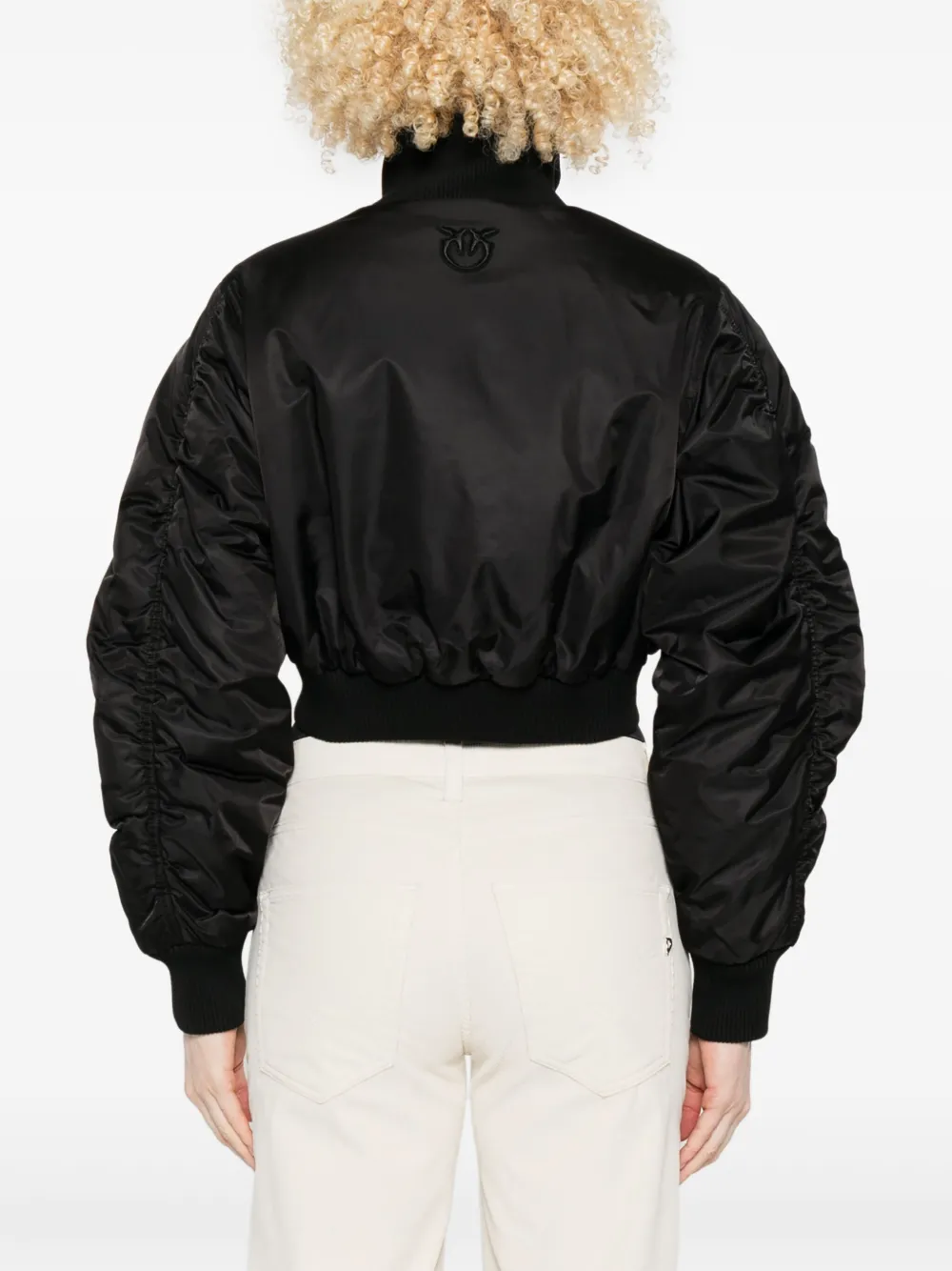 Pinko Zip-front Crop Bomber Jacket In Black
