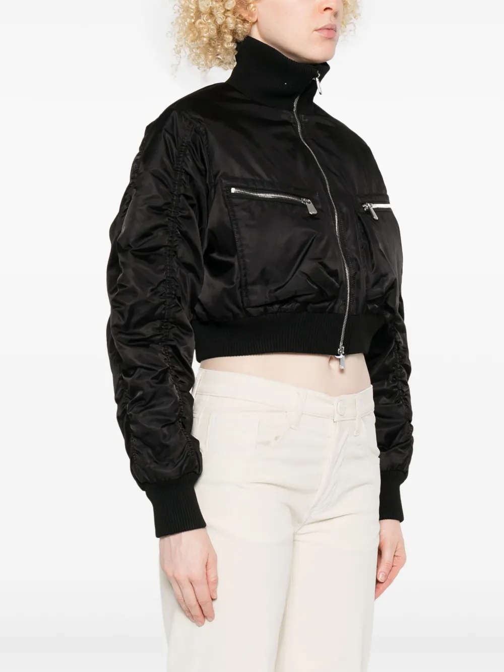Pinko Zip-front Crop Bomber Jacket In Black