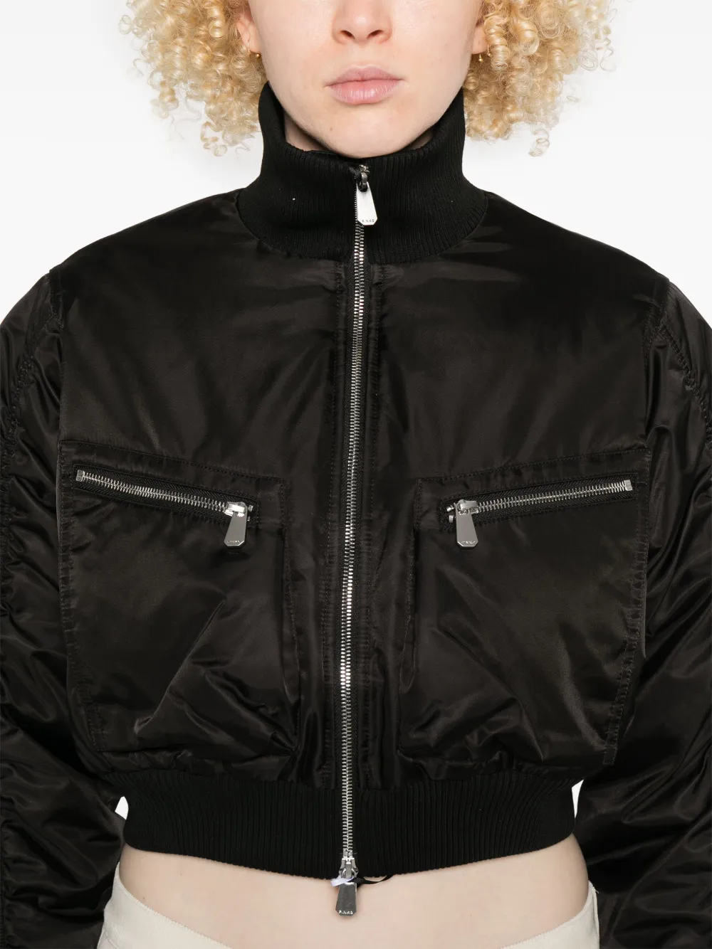 Pinko Zip-front Crop Bomber Jacket In Black