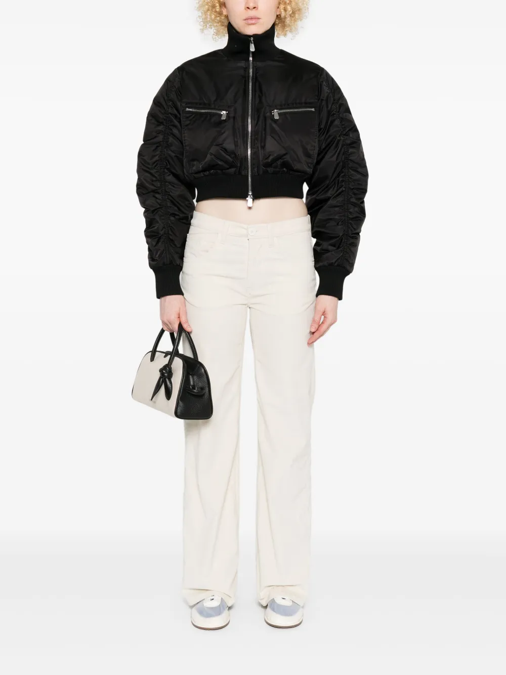 Pinko Zip-front Crop Bomber Jacket In Black