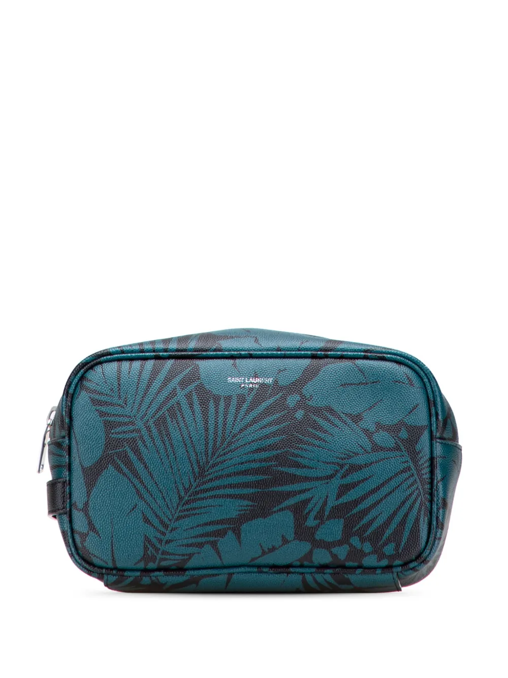 Pre-owned Saint Laurent 2021 Grain De Poudre Tropical Palm Pouch In Blue