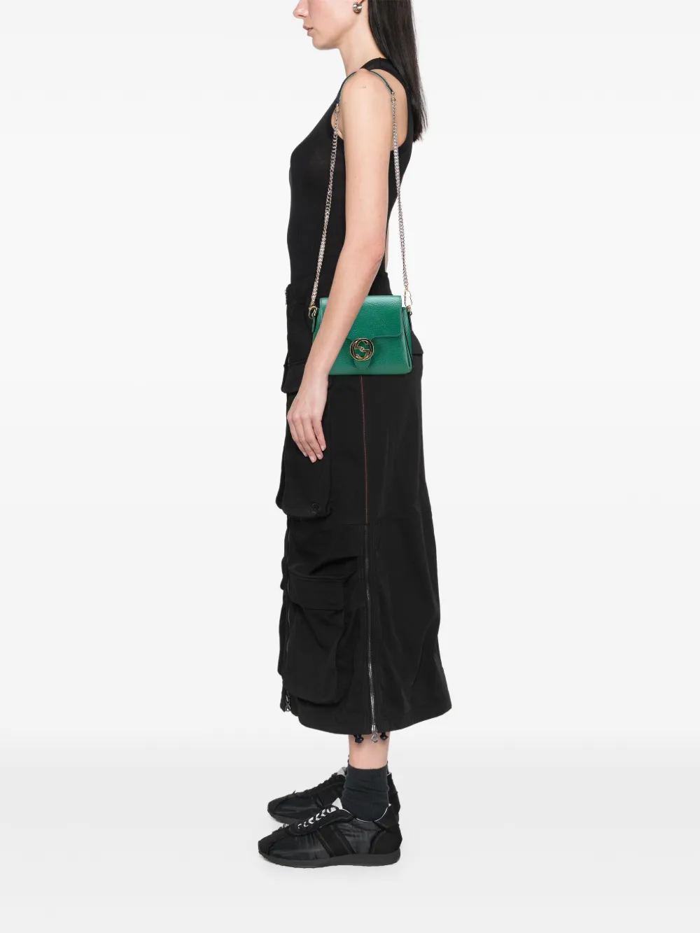 Pre-owned Gucci 2016-2025 Small Dollar Calfskin Interlocking G Crossbody Bag In Green