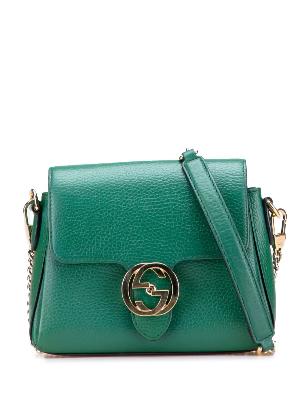 Pre-owned Gucci 2016-2025 Small Dollar Calfskin Interlocking G Crossbody Bag In Green