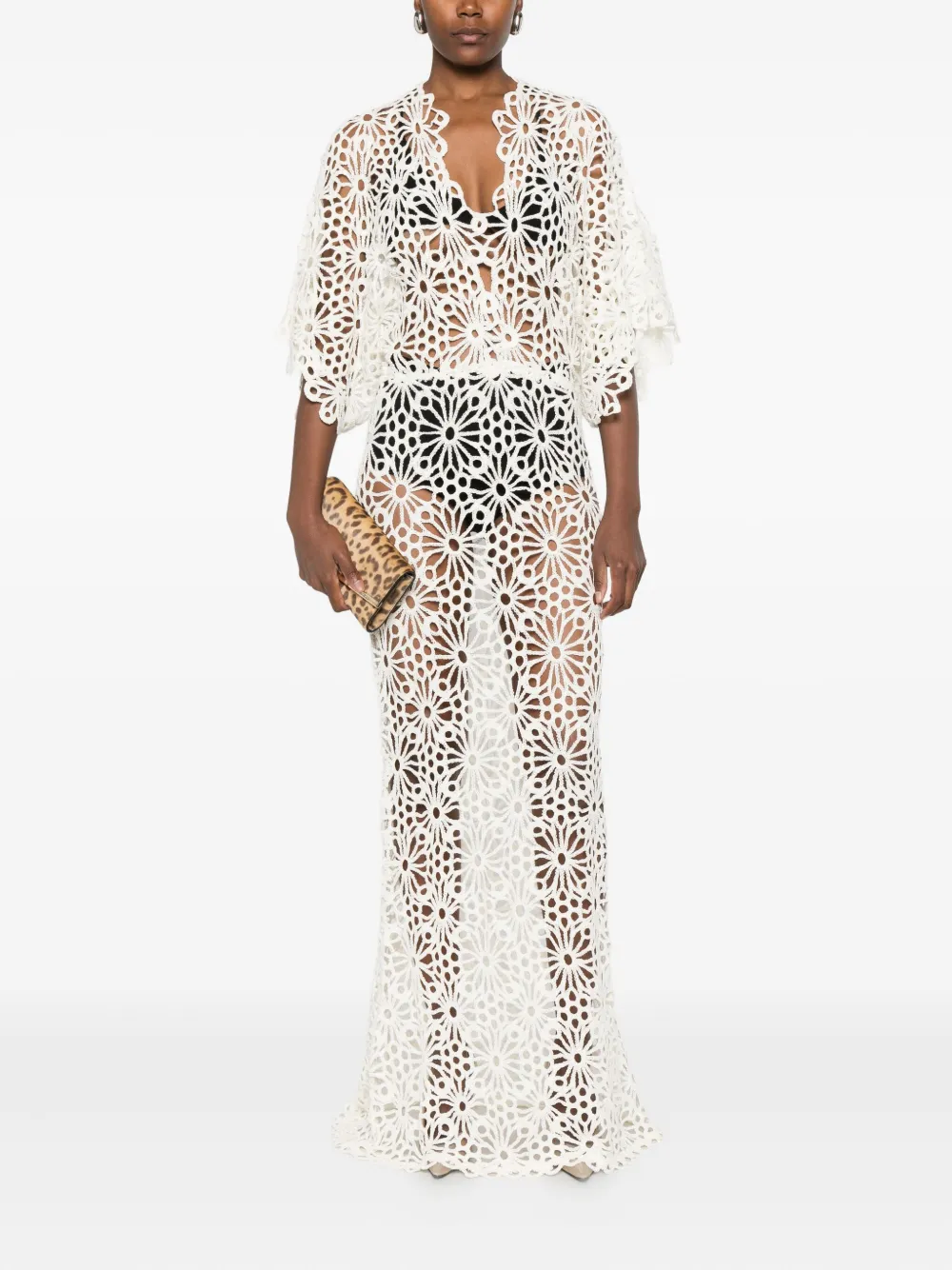 Norma Kamali Obie maxi-jurk met bloemenkant - Beige