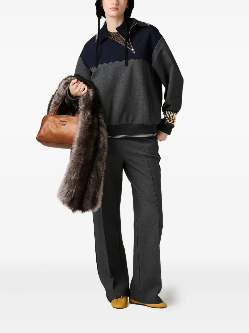 Miu Miu side-stripe knit pants - Grijs