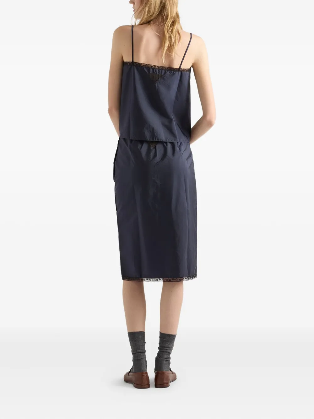Prada Kokerrok met kanten afwerking Blauw