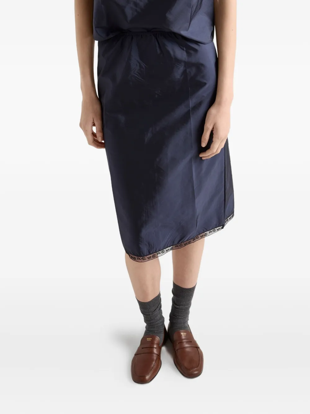 Prada Kokerrok met kanten afwerking Blauw