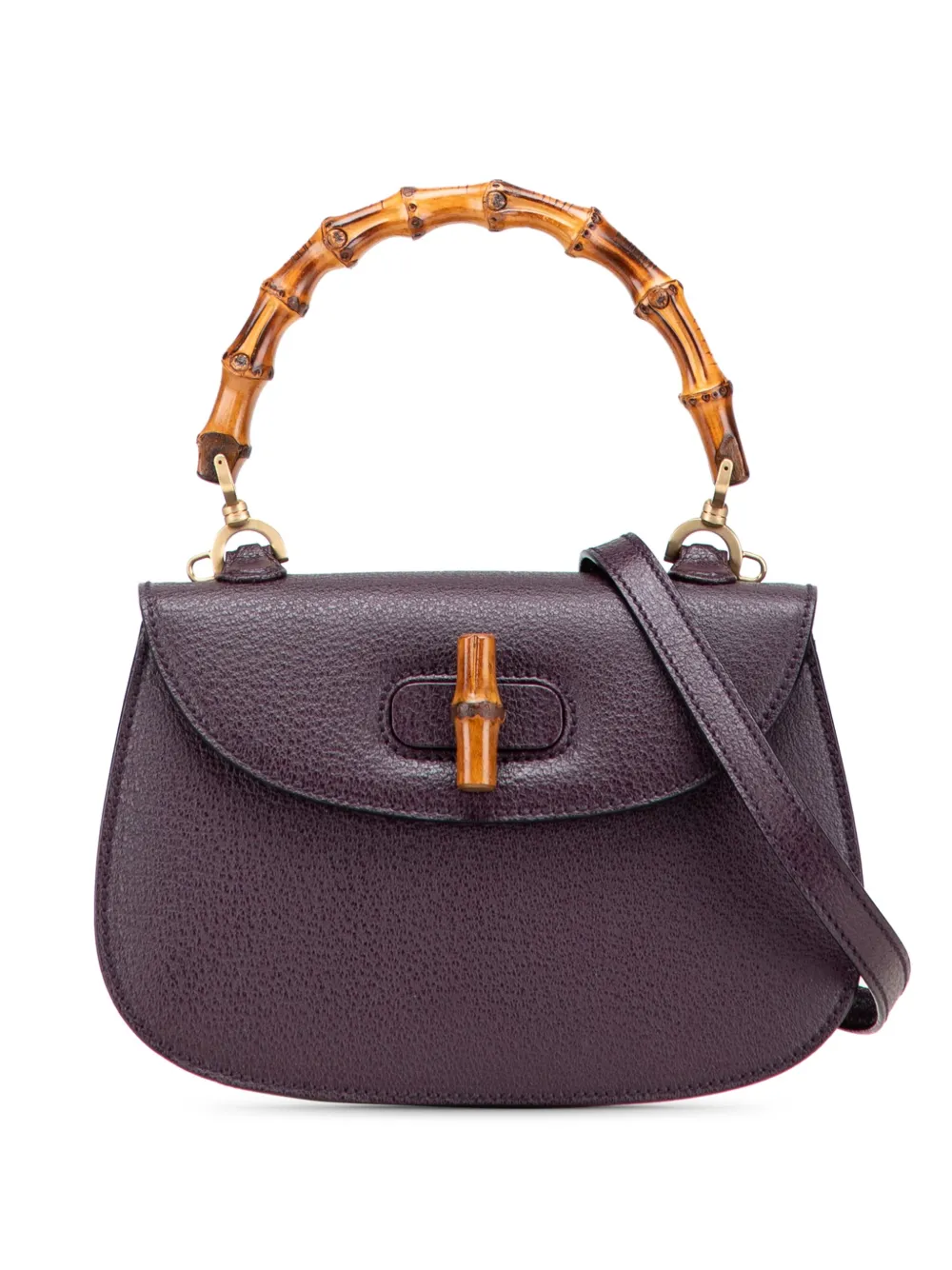 Pre-owned Gucci 2000-2015 Calfskin Bamboo Night Satchel In Purple