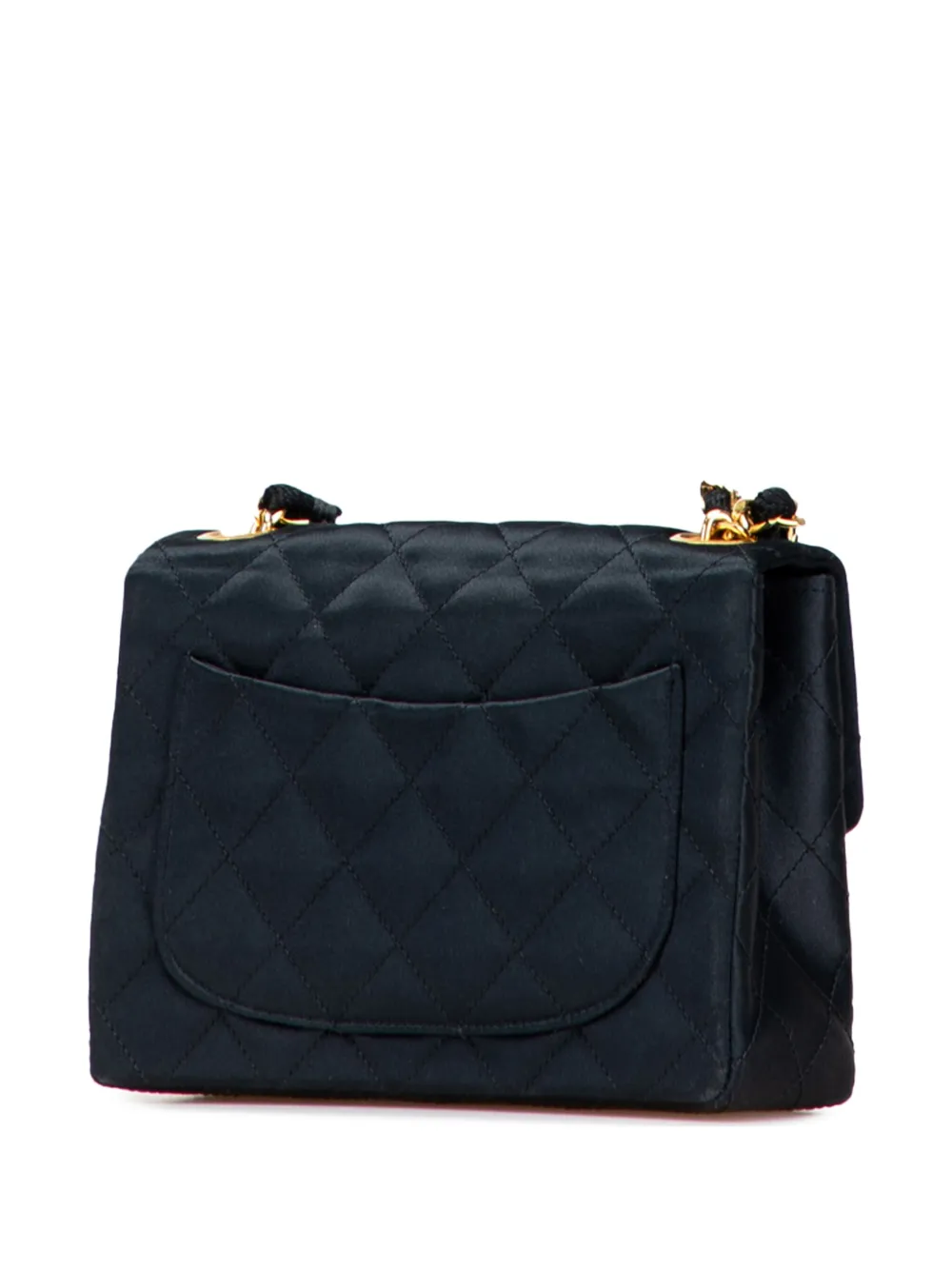 Pre-owned Chanel 1986-1988 Mini Square Quilted Satin Single Flap Handbag In Black